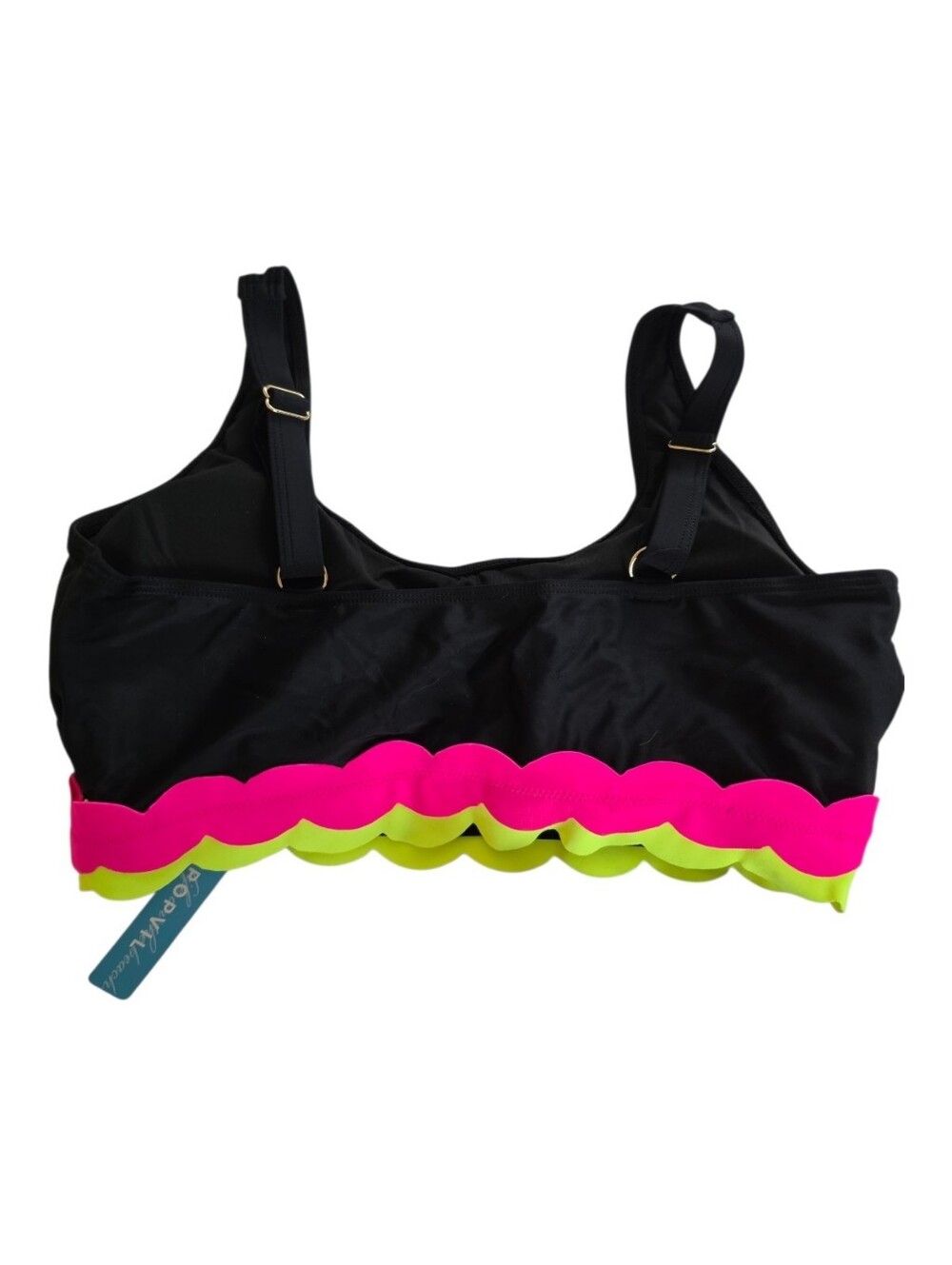 NWT XL Black Neon Scallop Trim High-Waisted 2-Piece Bikini Swimsuit - Picture 3 of 6
